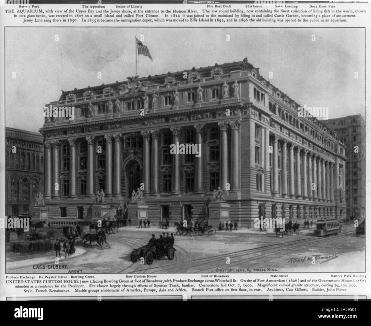 United States Custom House (neu), Bowling Green am Fuße des Broadway, mit Exchange produzieren über Whitehall Street, New York City Stockfoto