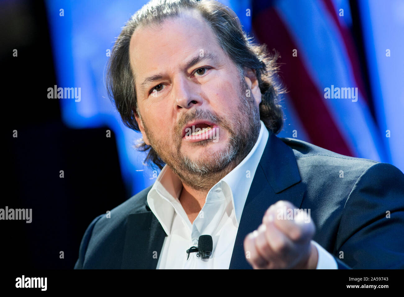 Marc Benioff, Chairman und Co-CEO von salesforce.com, Inc (Salesforce) spricht während einer Veranstaltung in Washington, D.C., am 18. Oktober 2019. Stockfoto