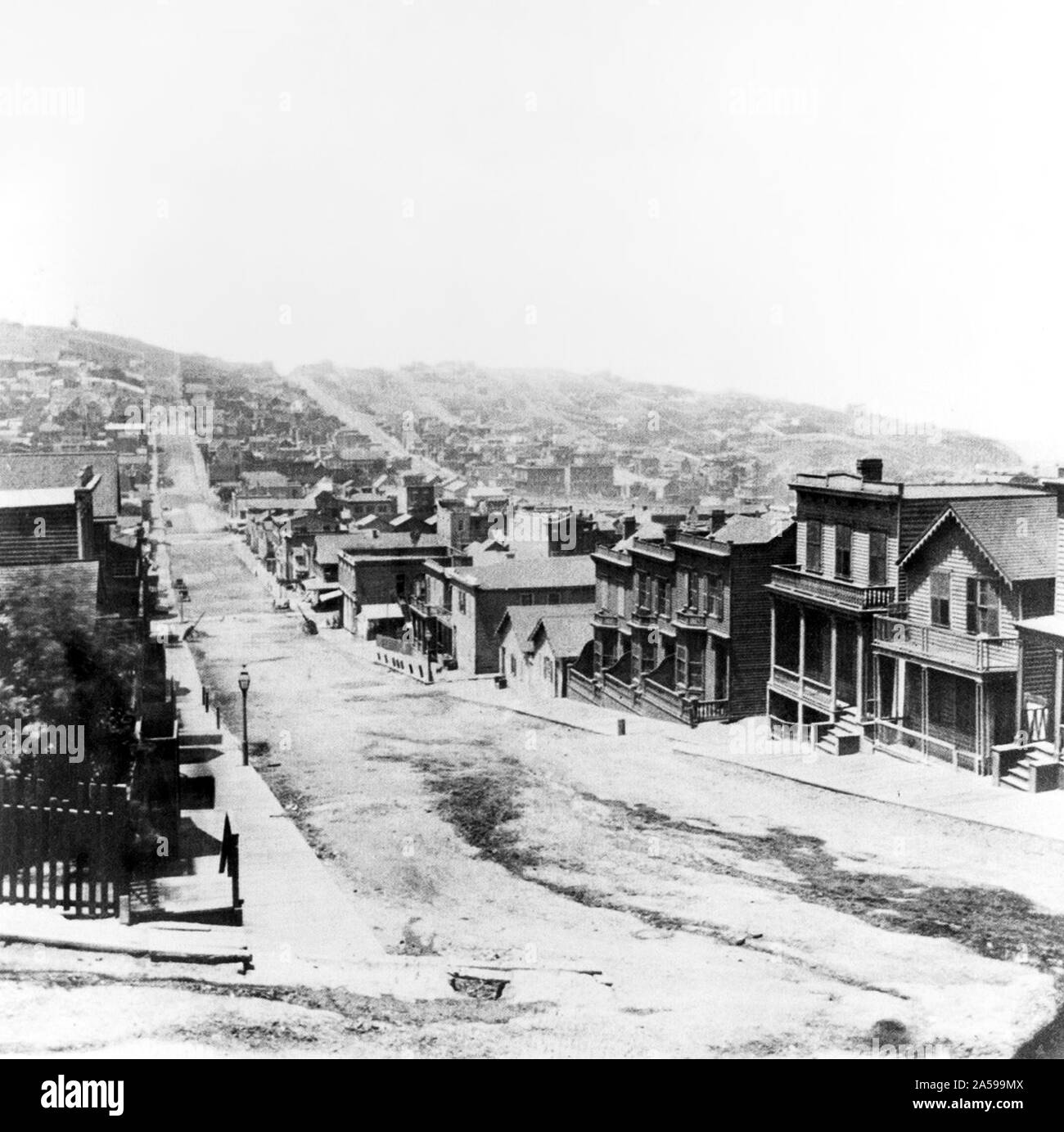 Geschichte Kaliforniens - Green Street, West von Kearny, San Francisco Ca. 1866 Stockfoto
