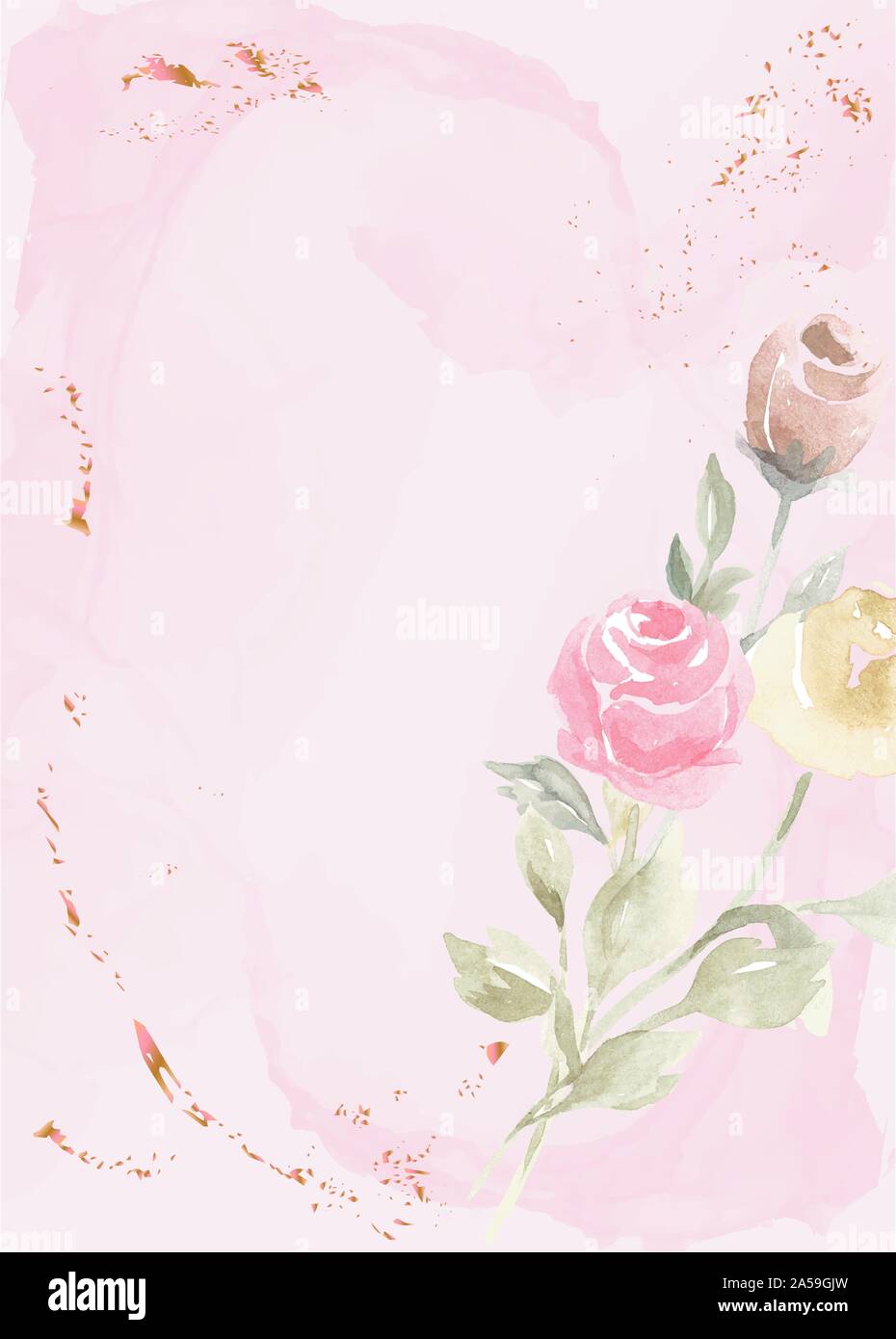 Die vertikale Vektor Pastell rosa Hintergrund mit gezogenen Rose Blume Illustration Stock Vektor