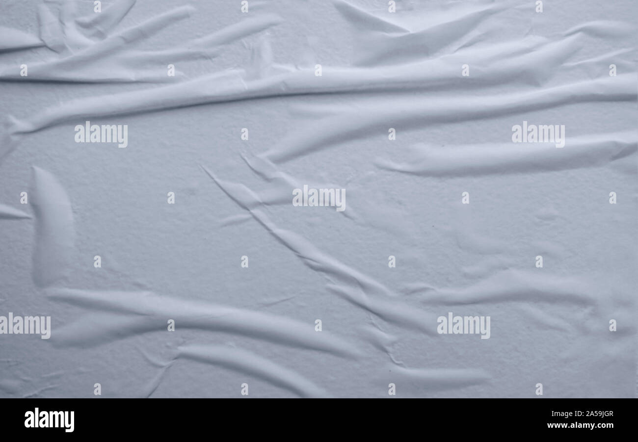 Lufteinschlüsse, zerknittert unebenen weißen geklebt Poster Papier Hintergrund Wirkung Stockfoto