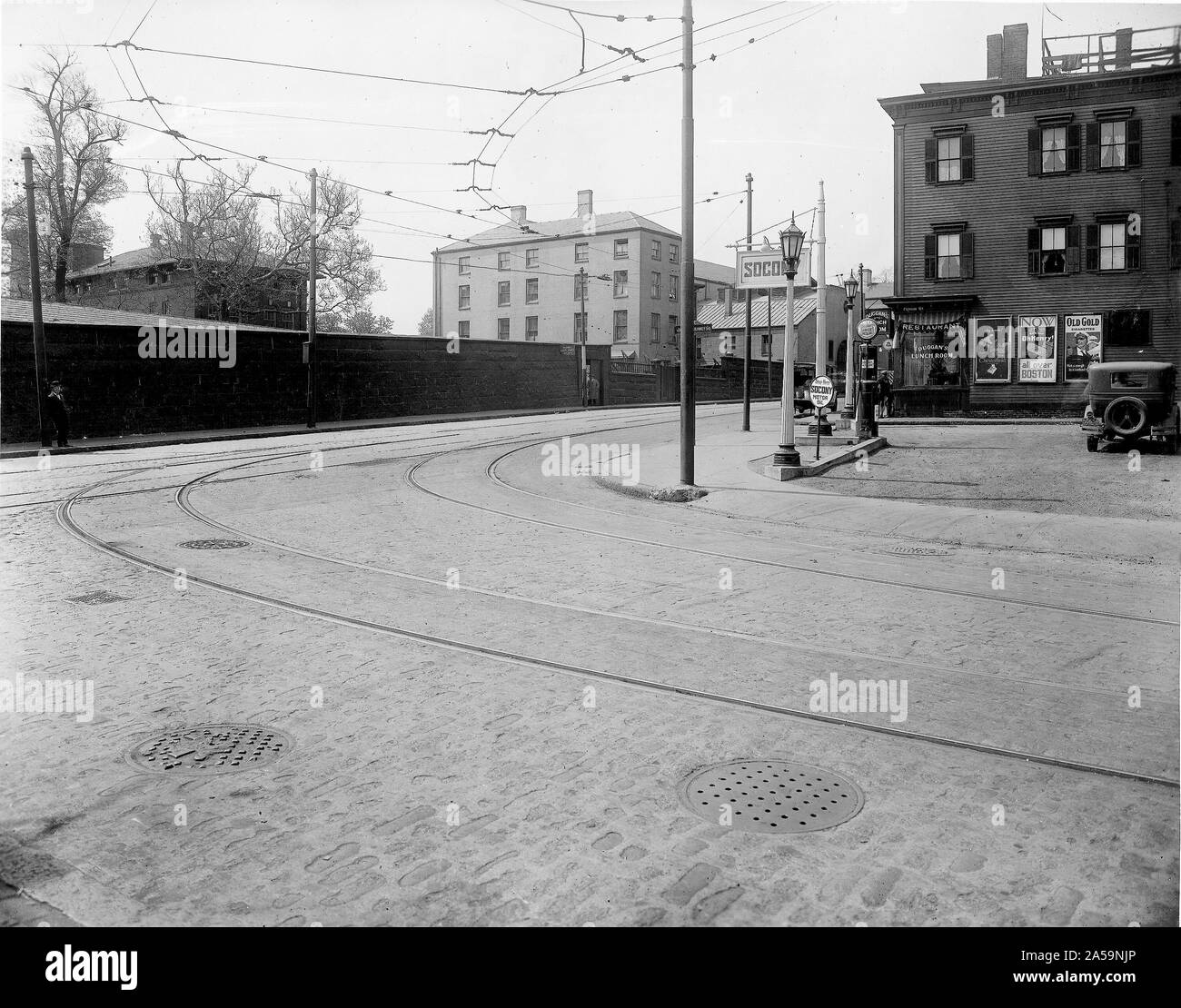 Ecke von Bunker Hill Street und Chelsea Street 1927 Medford, MA Stockfoto