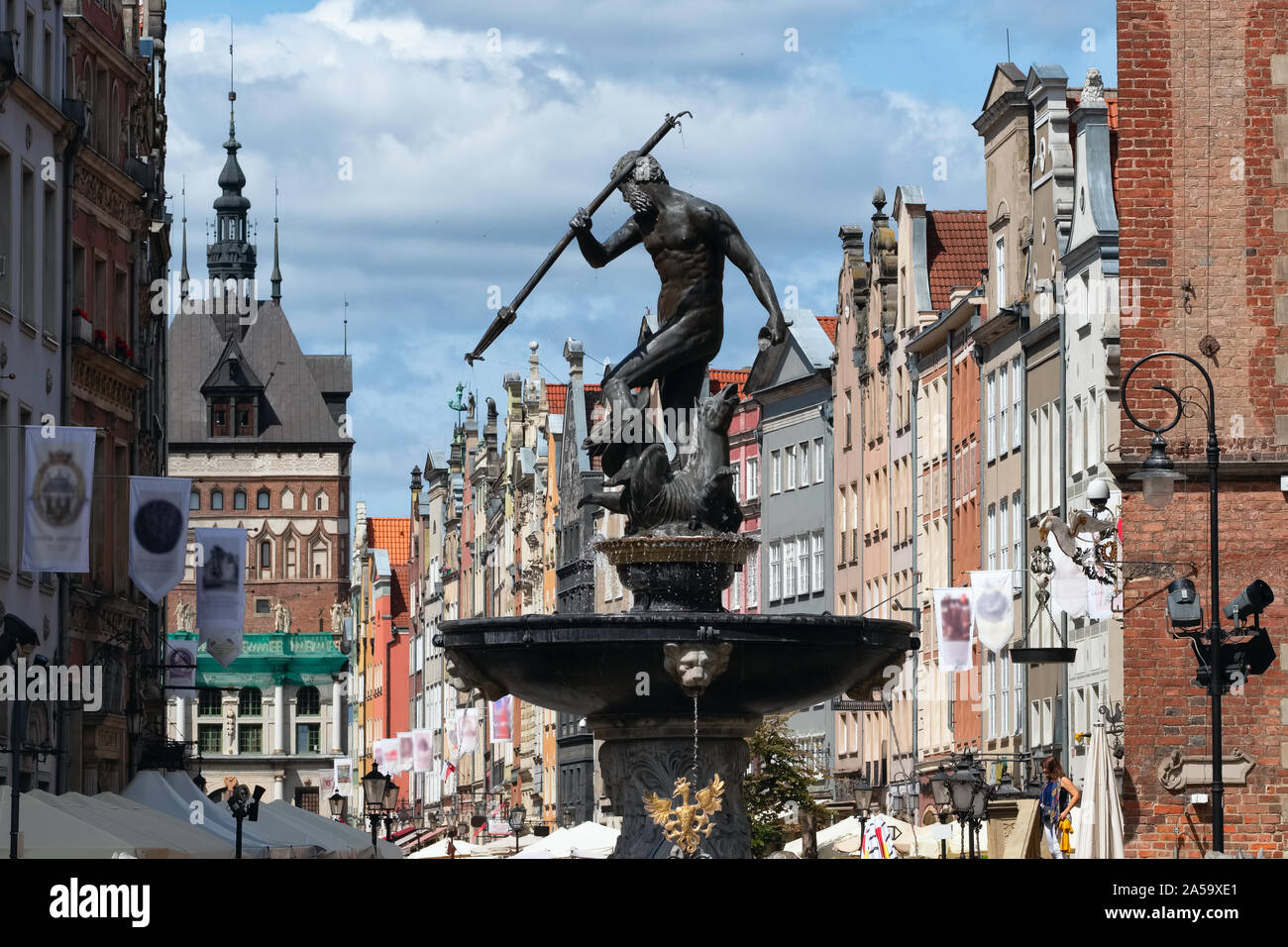 Statue von Neptun Brunnen in der Altstadt von Danzig Stockfoto