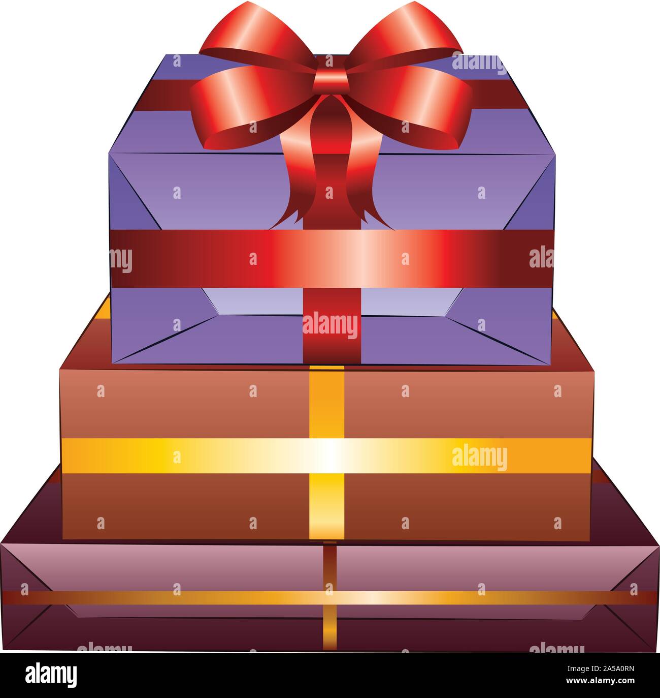 Drei eingepackten Geschenke, Geschenkboxen bunte Turm stapeln. Stock Vektor