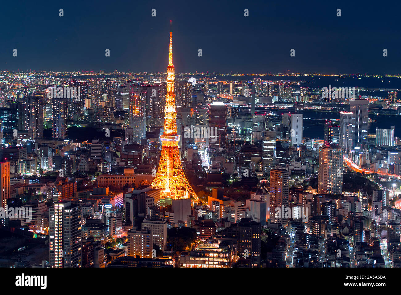 Tokio - Dez 30: Herrlicher Panoramablick zum Stadtzentrum von Tokio am Abend, Tokyo Tower bei Nacht am 30. Dezember. 2016 in Japan Stockfoto