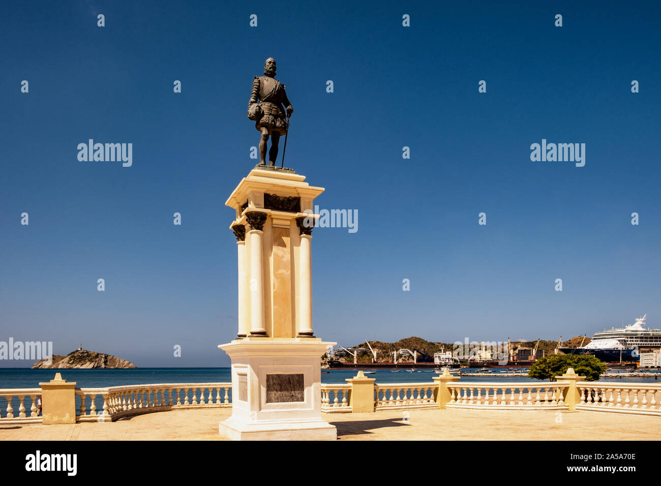 Statue des Stadtgründers Rodrigo de Bastidas in Santa Marta, Kolumbien Stockfoto