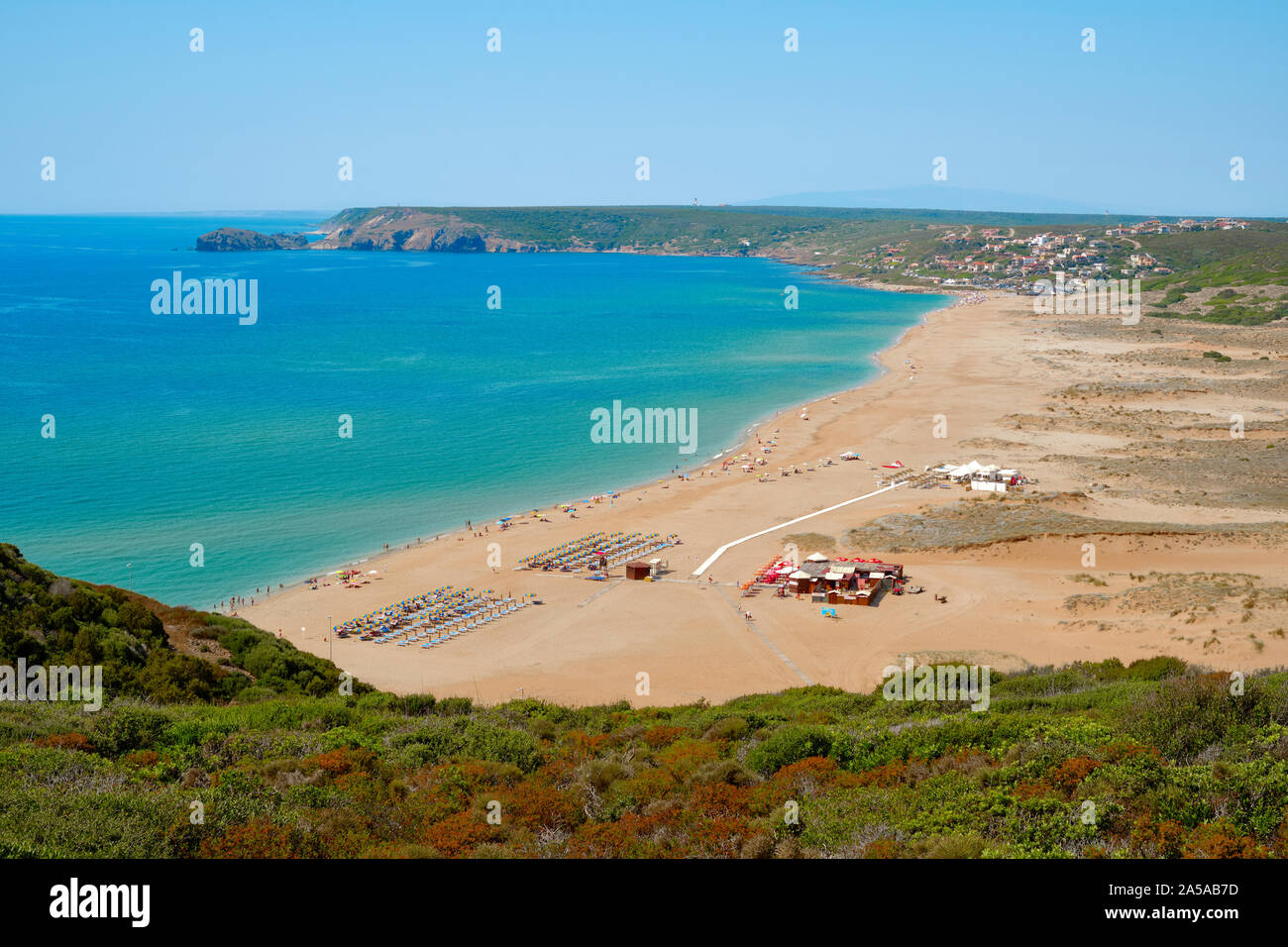 Die goldenen Sand der Spiaggia di Torre dei Corsari/Torre dei Corsari Strand an der Costa Verde Küste, Westen Sardinien, Italien Europa Stockfoto
