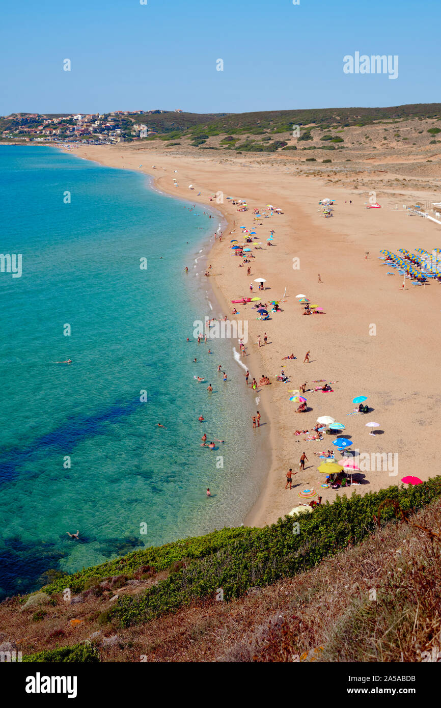 Die goldenen Sand der Spiaggia di Torre dei Corsari/Torre dei Corsari Strand an der Costa Verde Küste, Westen Sardinien, Italien Europa Stockfoto