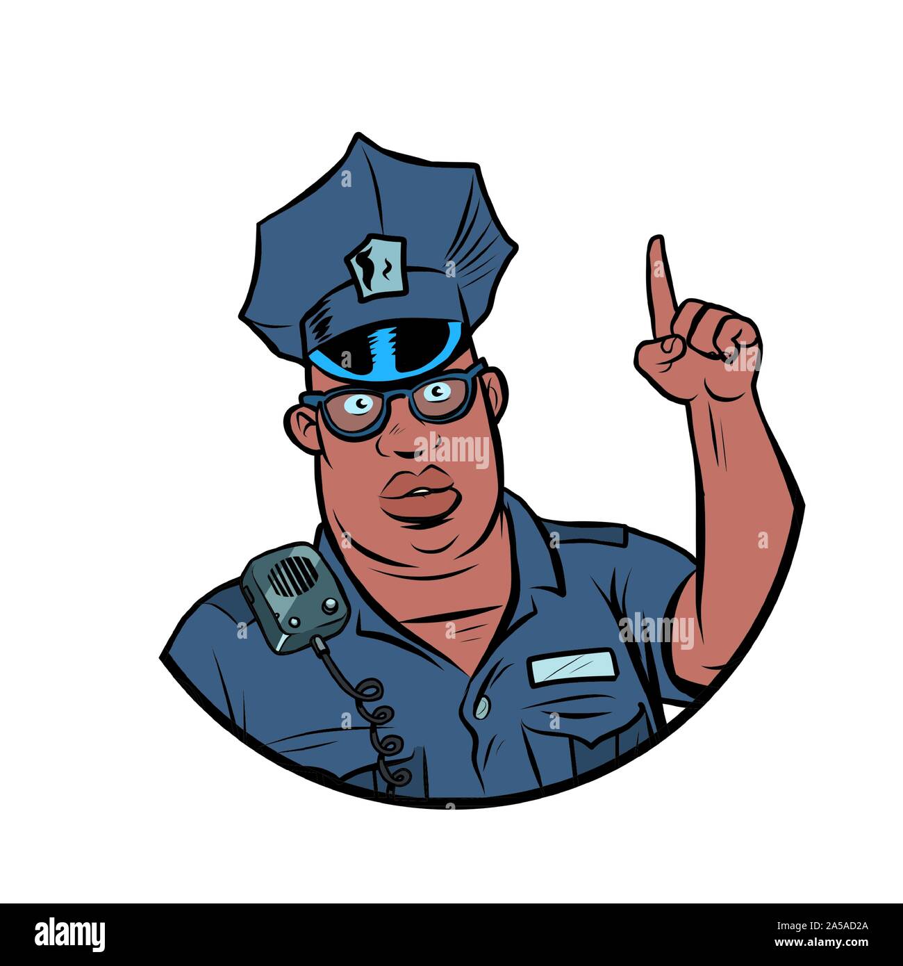 African Police Officer Zeigefinger nach oben Stock Vektor