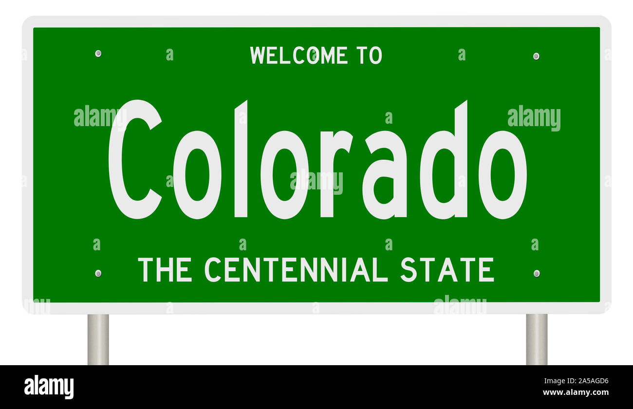 Rendering von einem grünen 3d Autobahn Zeichen für Colorado Stockfoto