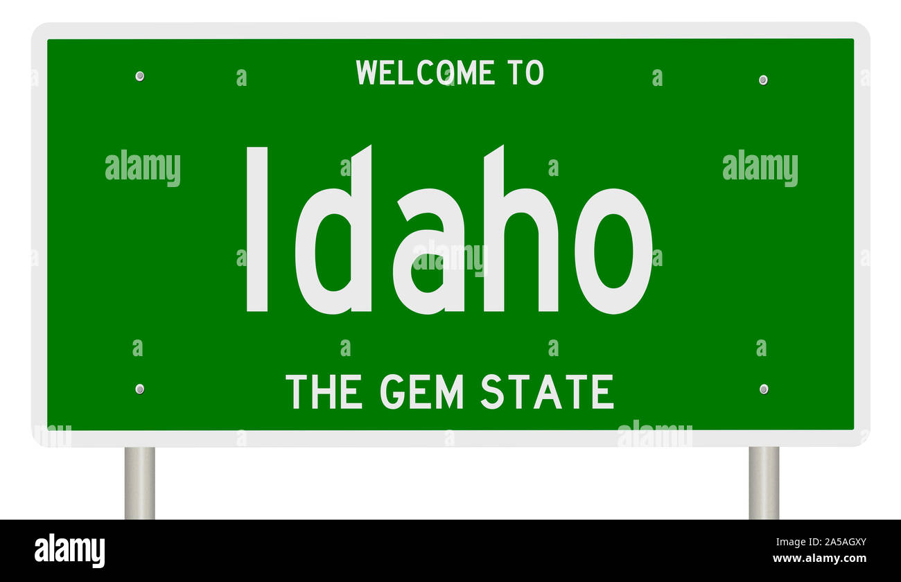 Rendering von einem grünen 3d Autobahn Zeichen für Idaho Stockfoto