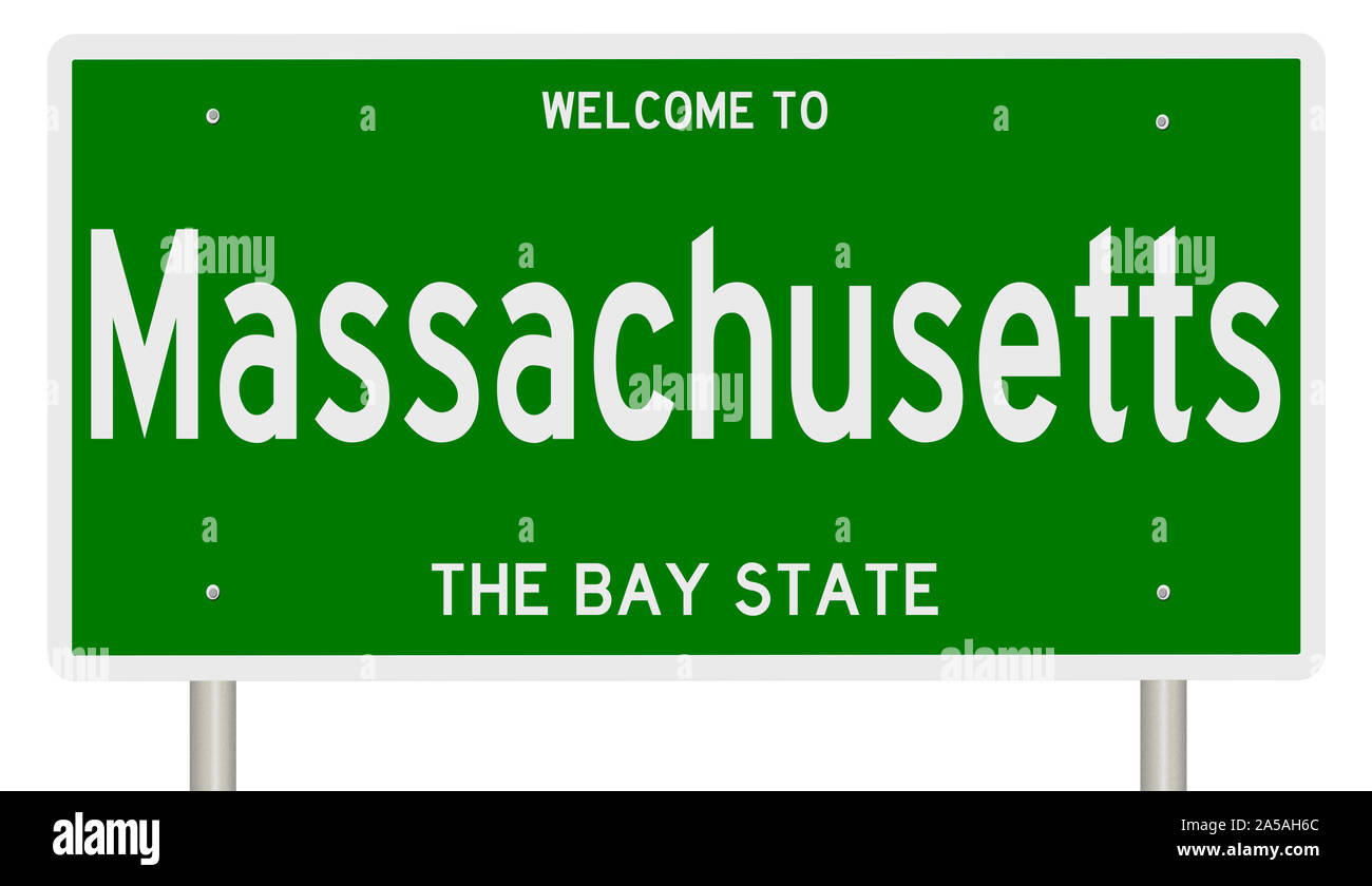 Rendering von einem grünen 3d Autobahn Zeichen für Massachusetts Stockfoto