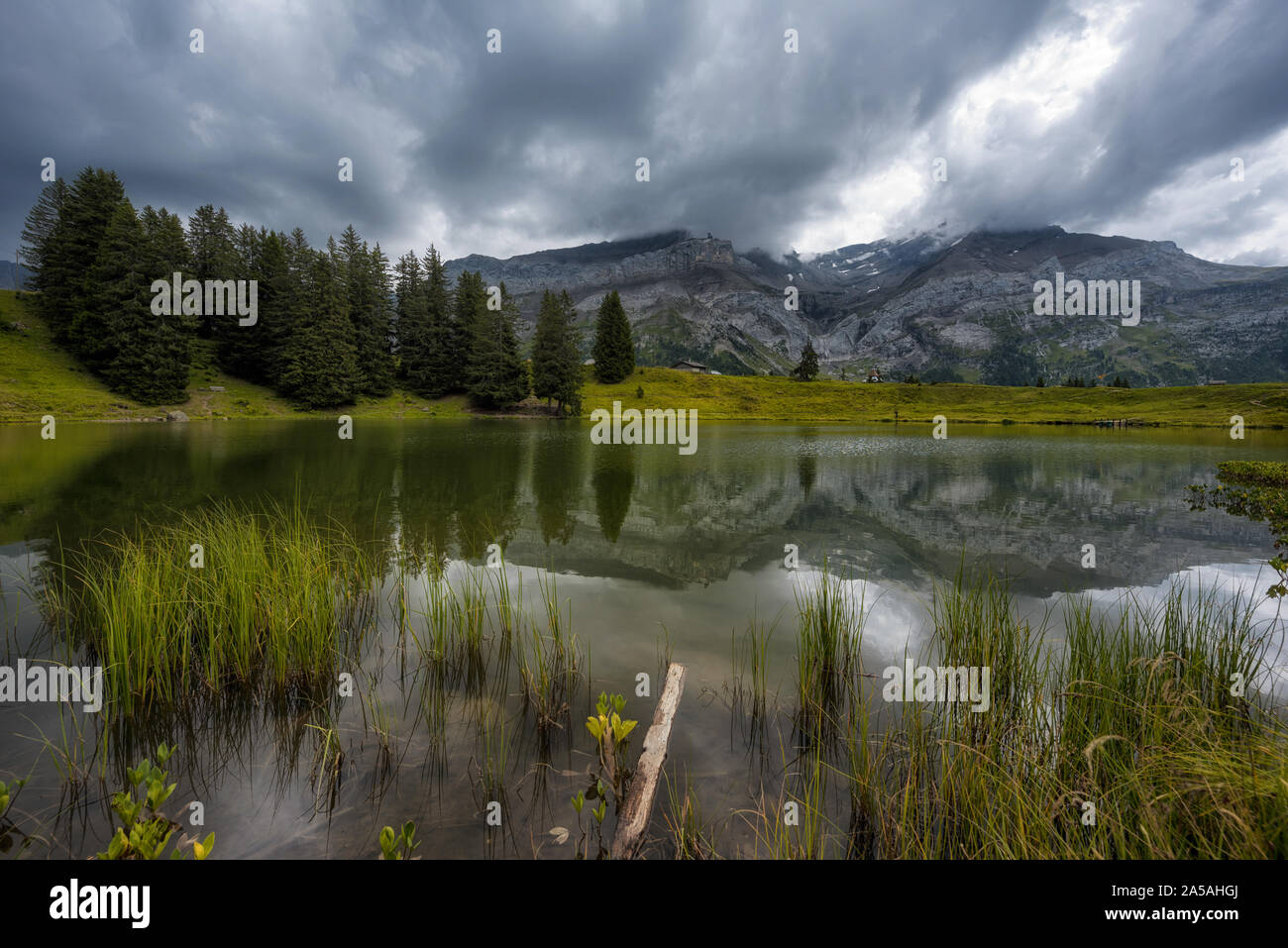Les Diablerets reflektieren, die Wasseroberfläche des Lac Retaud Stockfoto
