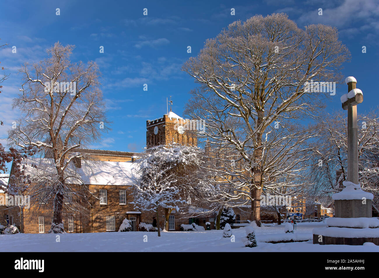 Hexham Abbey im Winter, Hexham, Northumberland, England, Vereinigtes Königreich Stockfoto