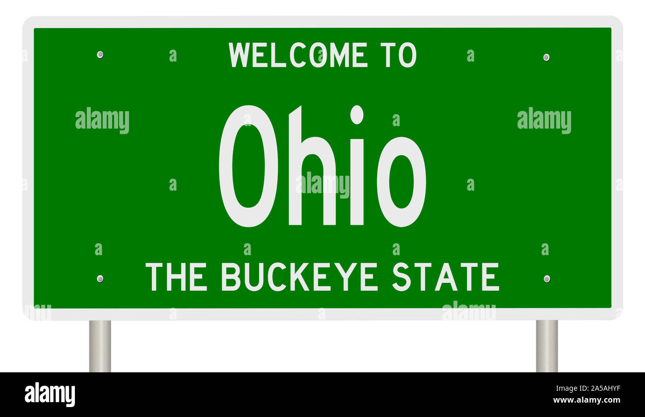 Rendering von einem grünen 3d Autobahn Zeichen für Ohio Stockfoto