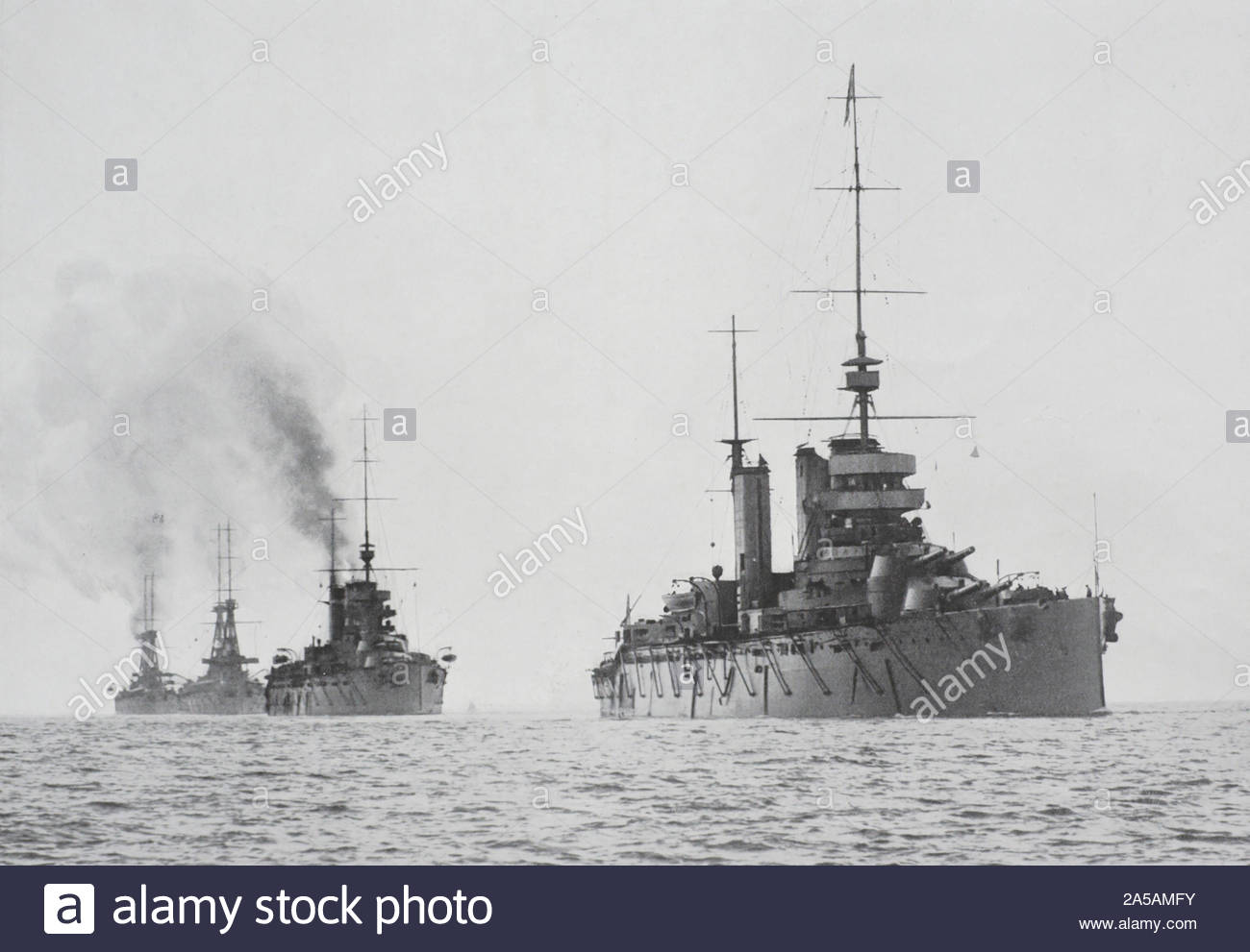 WW 1 HMS Lion, HMS Princess Royal, HMS Indomitable und HMS Neuseeland, kämpfen squadron der Royal Navy, vintage Foto von 1914 Stockfoto