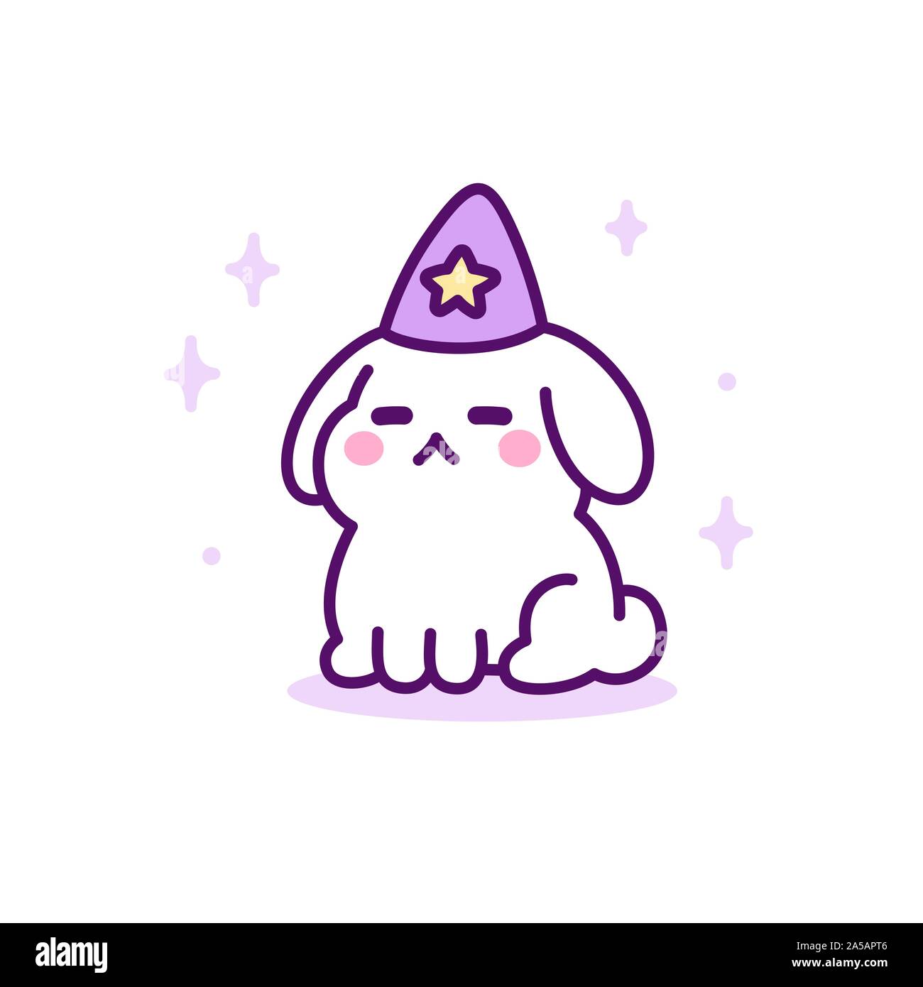 Magic bunny cartoon Doodle, einfach kawaii Bunny in Wizard hat. Vector clip art Illustration. Stock Vektor