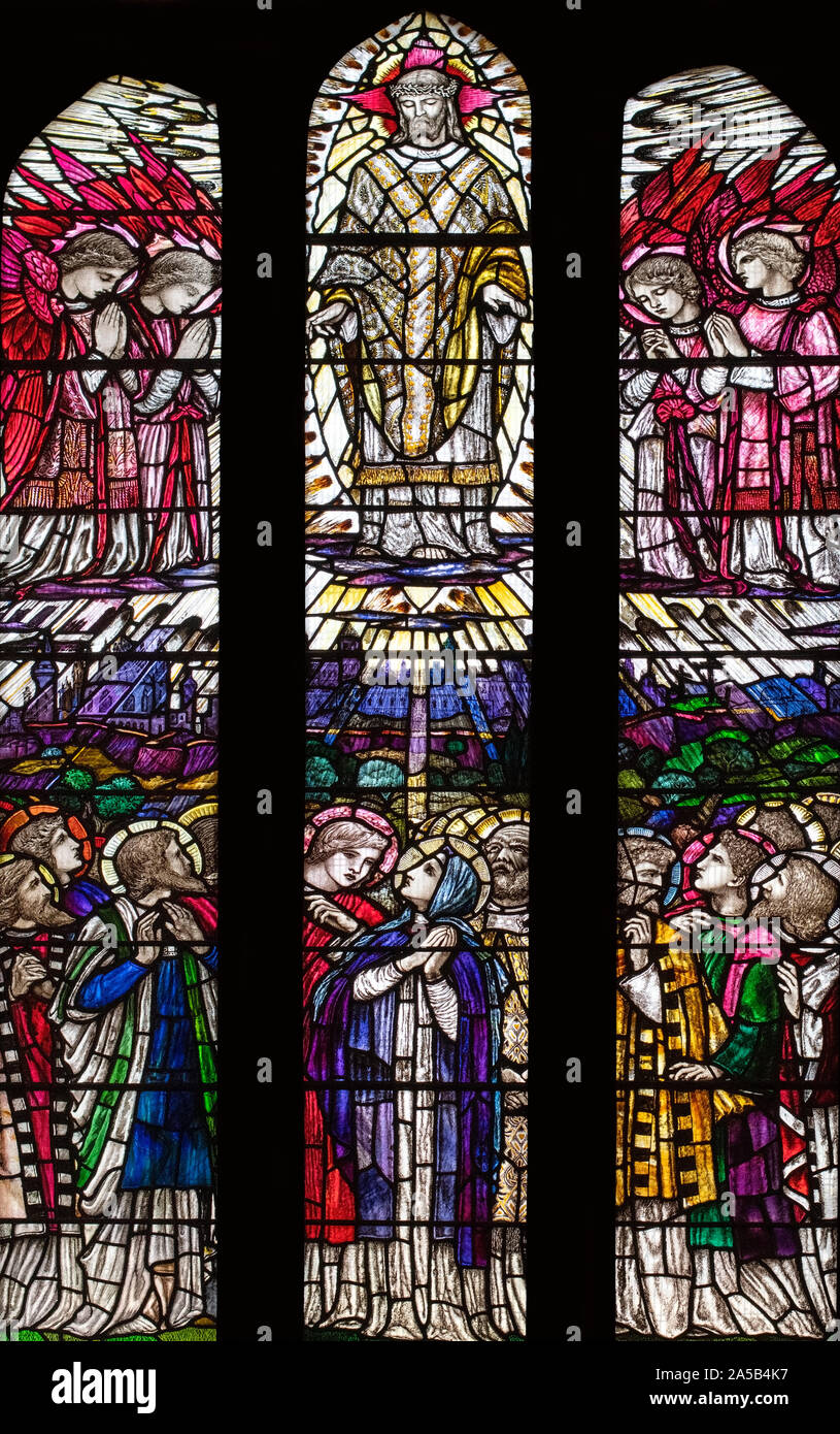 Die himmelfahrt Fenster von Christopher und Veronica Whall (1923), St. Leonards Kirche, Middleton, Greater Manchester, UK Stockfoto