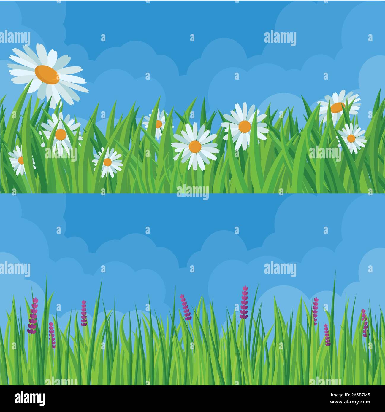 Frühling Gras und Blumen. Stock Vektor