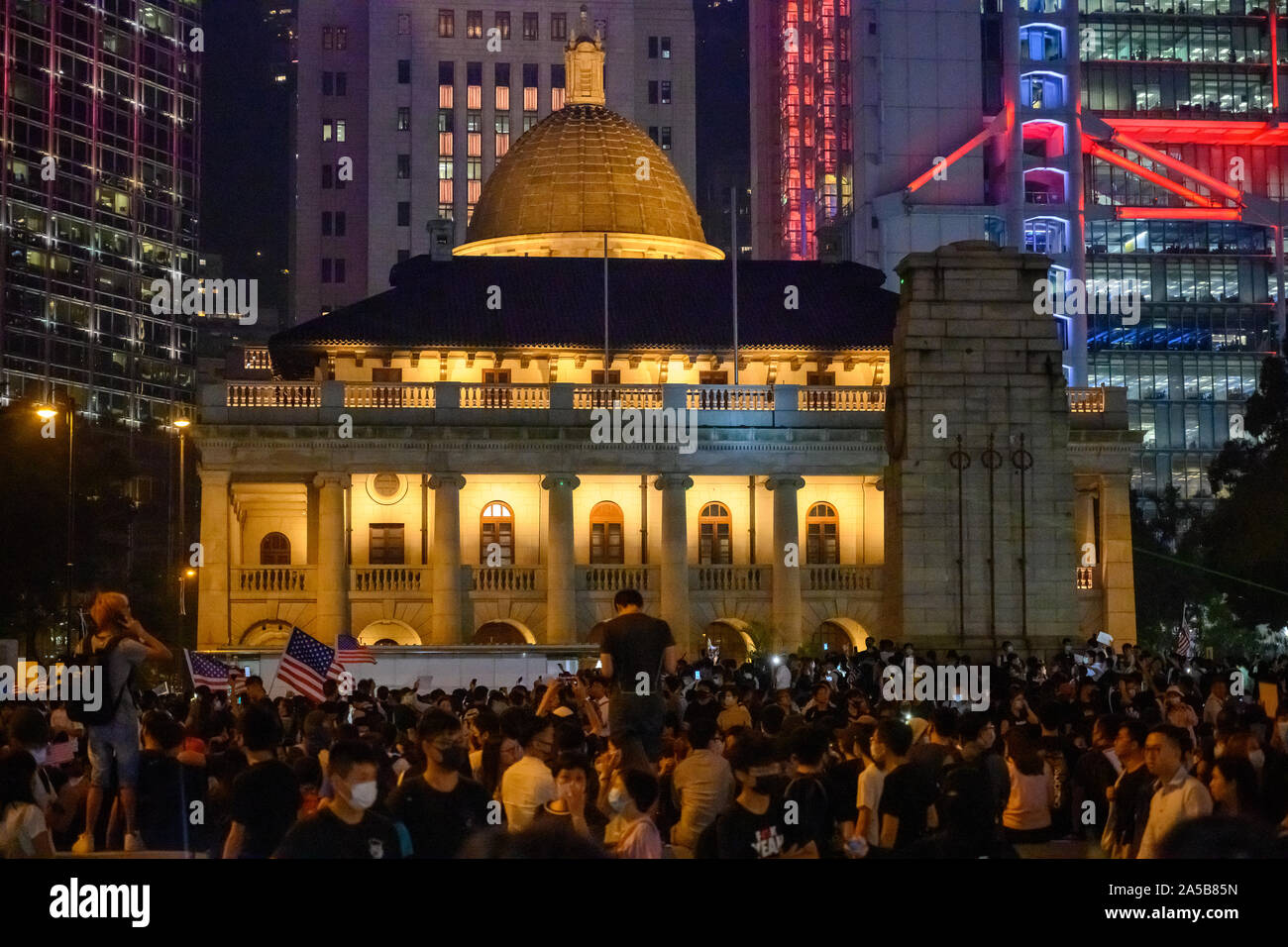 Hong Kong. 14 Okt, 2019: Mehr als 130.000 Demonstranten versammelten sich zu einer friedlichen Kundgebung in Central District, Hongkong. Aufruf an die USA die Ho zu übergeben Stockfoto