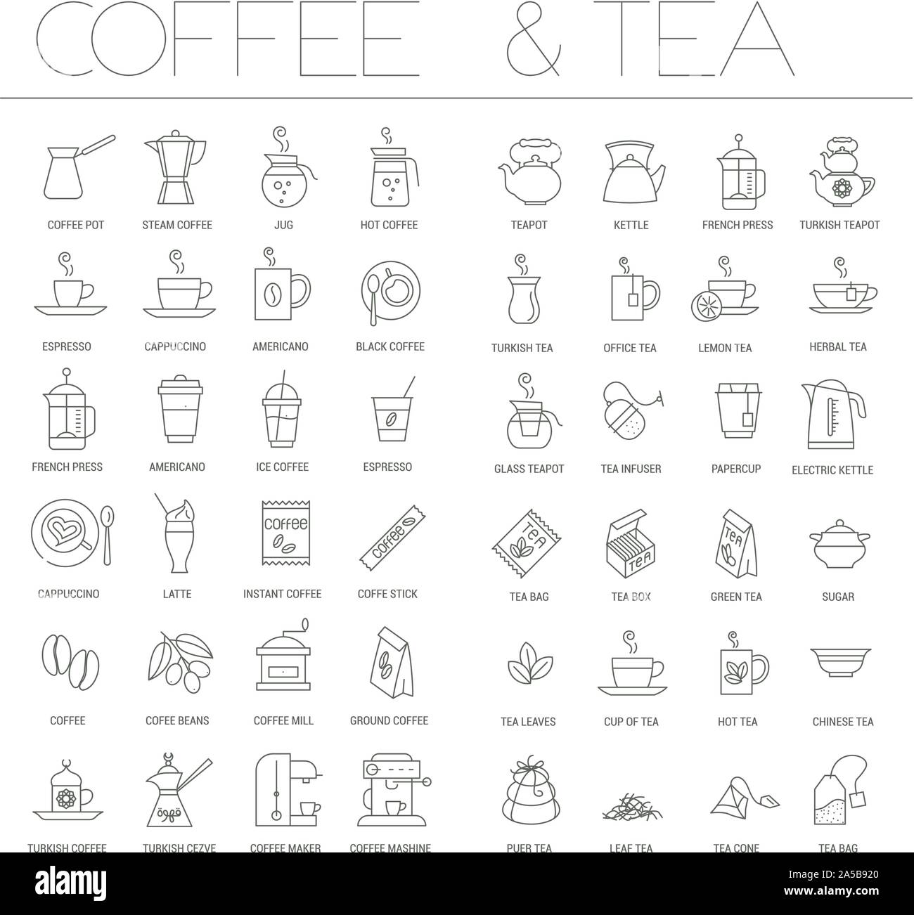 Kaffee und Tee Icon Set. Stock Vektor