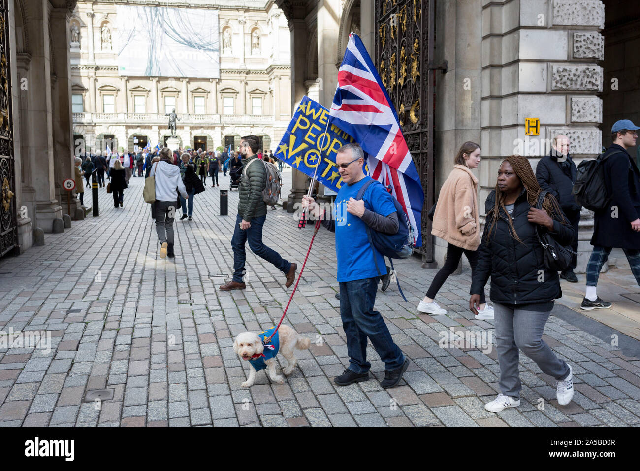 An dem Tag, an dem die Mitglieder des Parlaments saß auf einem Samstag (das erste Mal seit 37 Jahren und betitelt uper Samstag"), um für Premierminister Boris Johnson's Brexit Abkommen mit der EU in Brüssel, eine Million Remainers (laut Veranstalter) marschierten durch die Hauptstadt ihre Opposition gegen eine Brexit Stimme zu Stimme und rufen zu einer Abstimmung der Völker, am 19. Oktober 2019, in London, England. Stockfoto