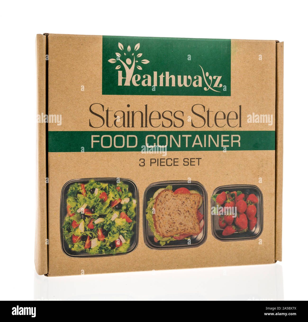Winneconne, WI - 10. September 2019: ein Paket von Healthwayz Edelstahl food Container auf einem isolierten Hintergrund. Stockfoto