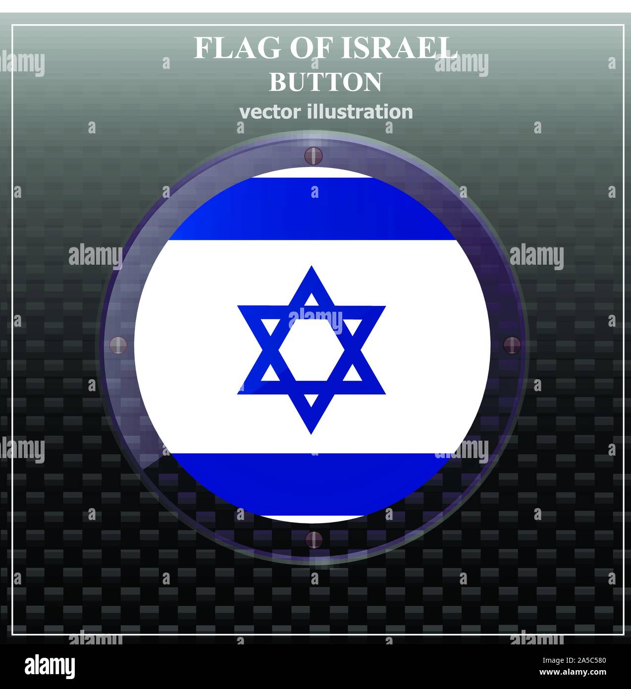 Helle transparenter Button mit Flagge Israels. Tag der Unabhängigkeit Israels Hintergrund. Helle Abbildung mit Flagge. Stock Vektor