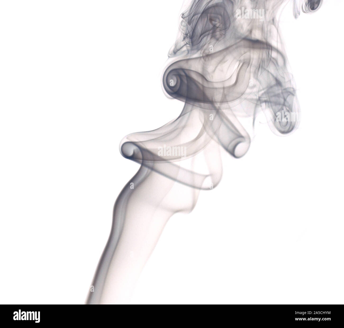 Foto von abstrakten Rauch Strudel auf weißen Hintergrund. Vertikale erschossen. Stockfoto