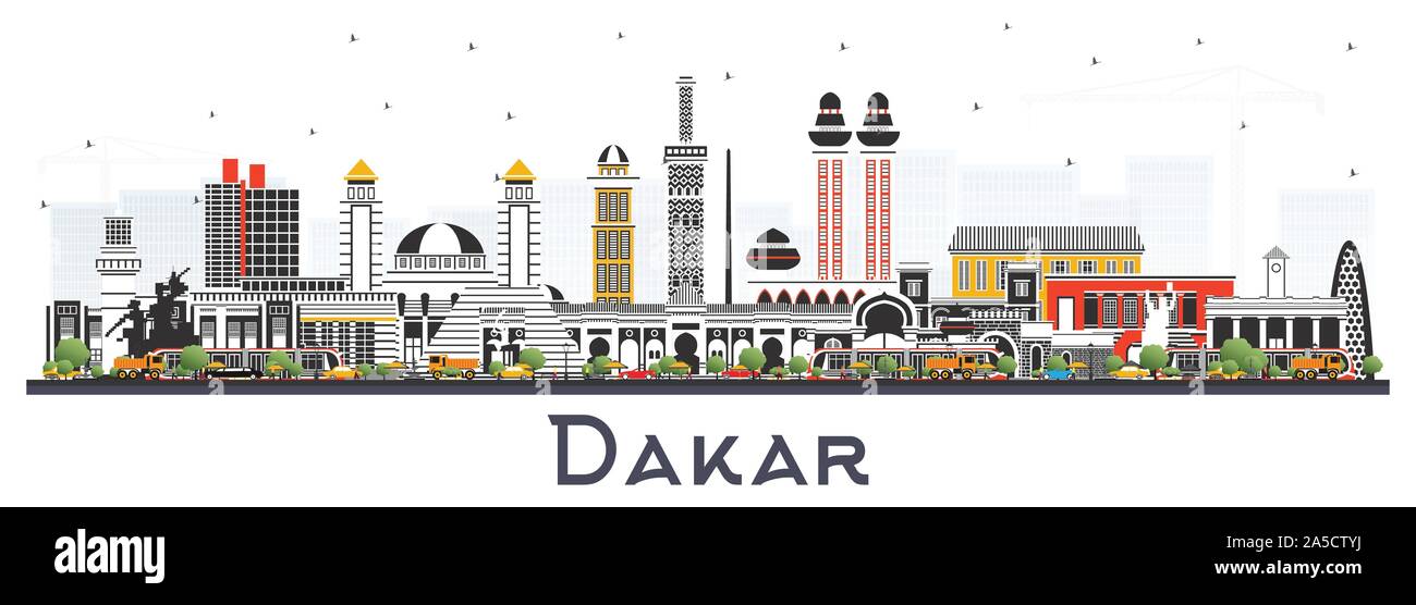 Dakar Senegal Skyline der Stadt mit Farbe Gebäude isoliert auf Weiss. Vector Illustration. Business Travel und Konzept mit historischer Architektur. Dakar. Stock Vektor