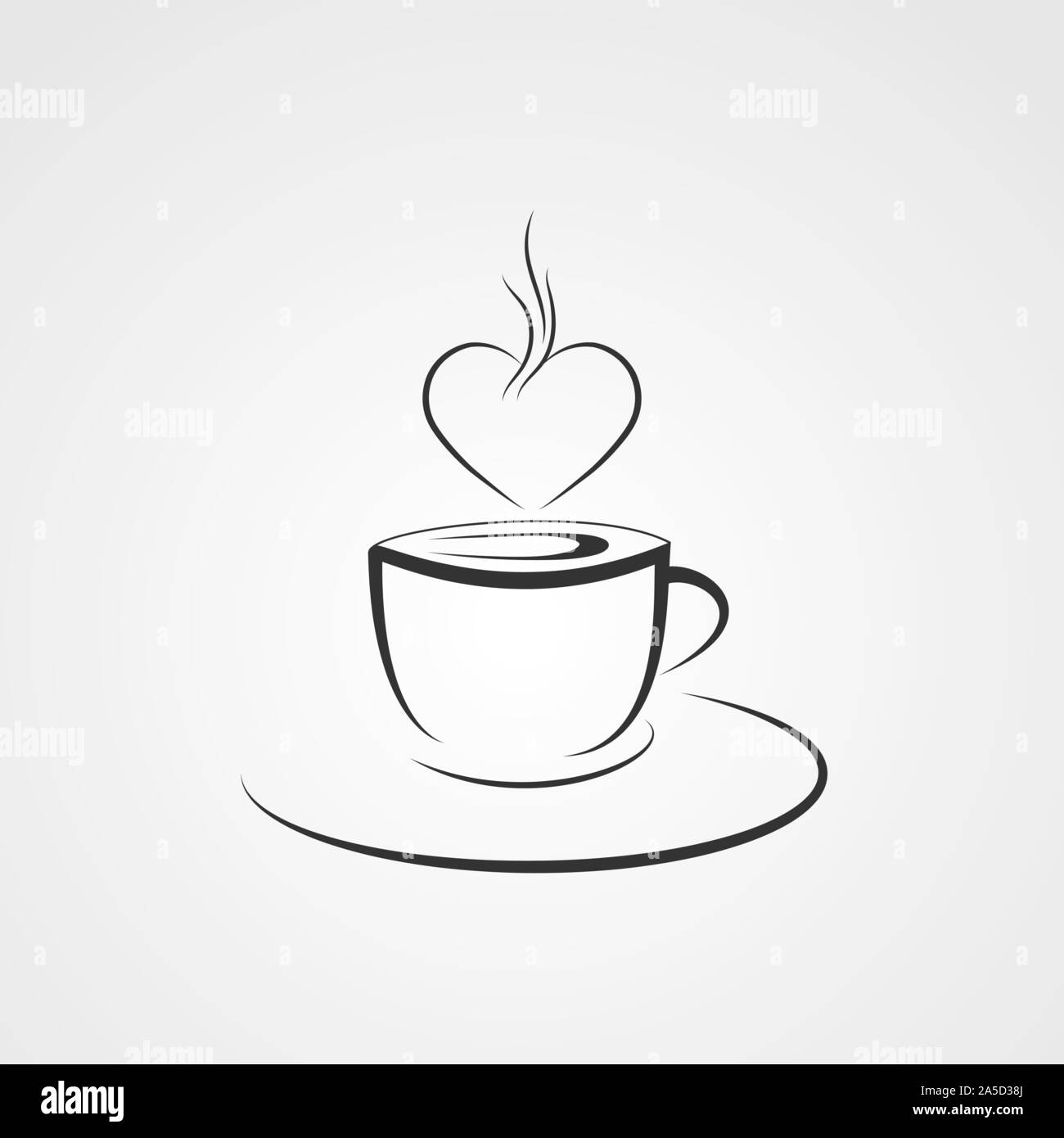 Kaffeetasse mit Dampf in Form eines Herzens, schwarz-weißen Muster Stock Vektor