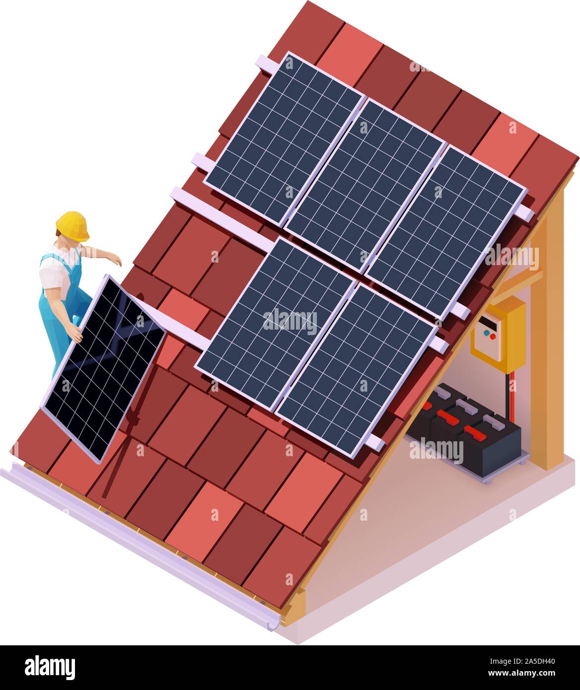 Vektor isometrische solar panel Installation Stock Vektor