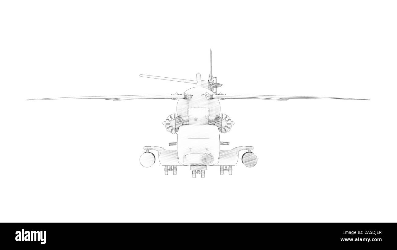 3D-Rendering eines großen Kampfhubschrauber auf weißem Hintergrund Stockfoto