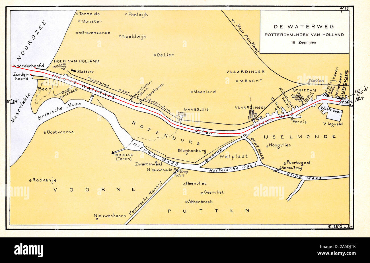 Papenburg, Deutschland - 2019.10.20: 1931 Historische Karte der Hafen von Rotterdam/lloydkade Zugriff von rotterdamsche Lloyd Pkw route Atlas 1931, g j j Stockfoto