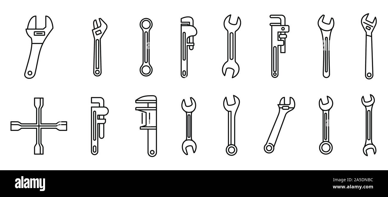 Garage Schraubenschlüssel Symbole gesetzt. Umrisse der Garage Schraubenschlüssel Vector Icons für Web Design auf weißem Hintergrund Stock Vektor