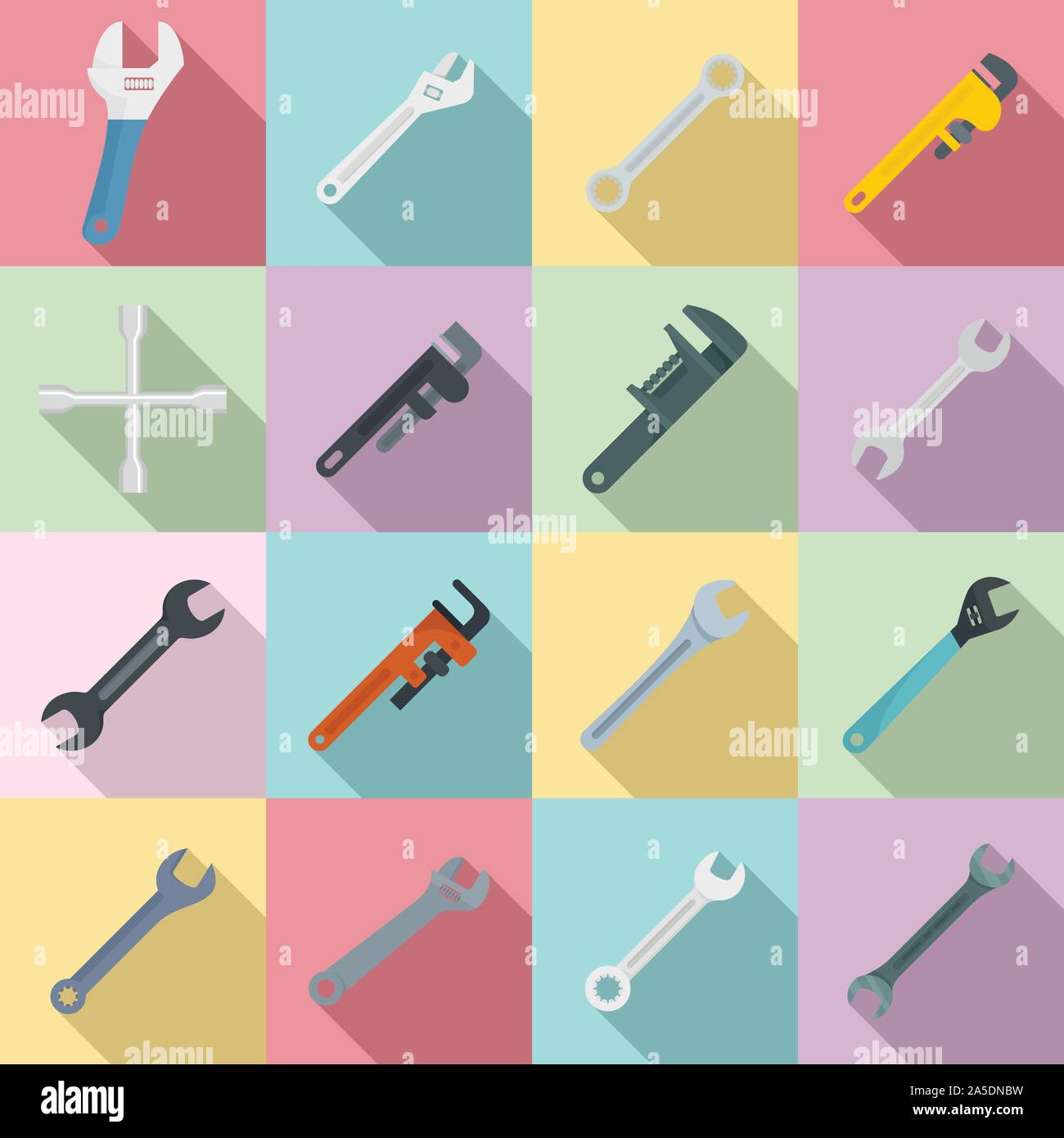 Schraubenschlüssel Symbole gesetzt. Flache Satz Schraubenschlüssel Vector Icons für Web Design Stock Vektor