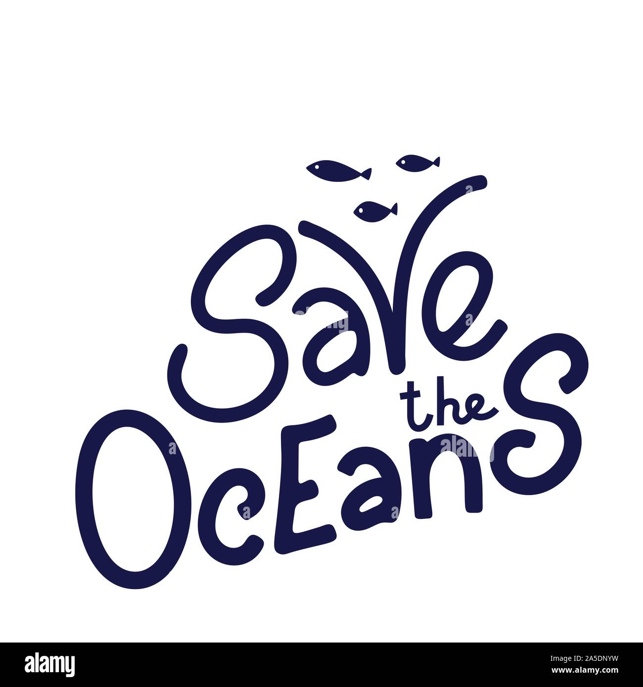 Speichern Sie die ocean Hand gezeichnet Schriftzug. Ozean Konzept schützen. Vector Illustration in doodle Stil. Stock Vektor
