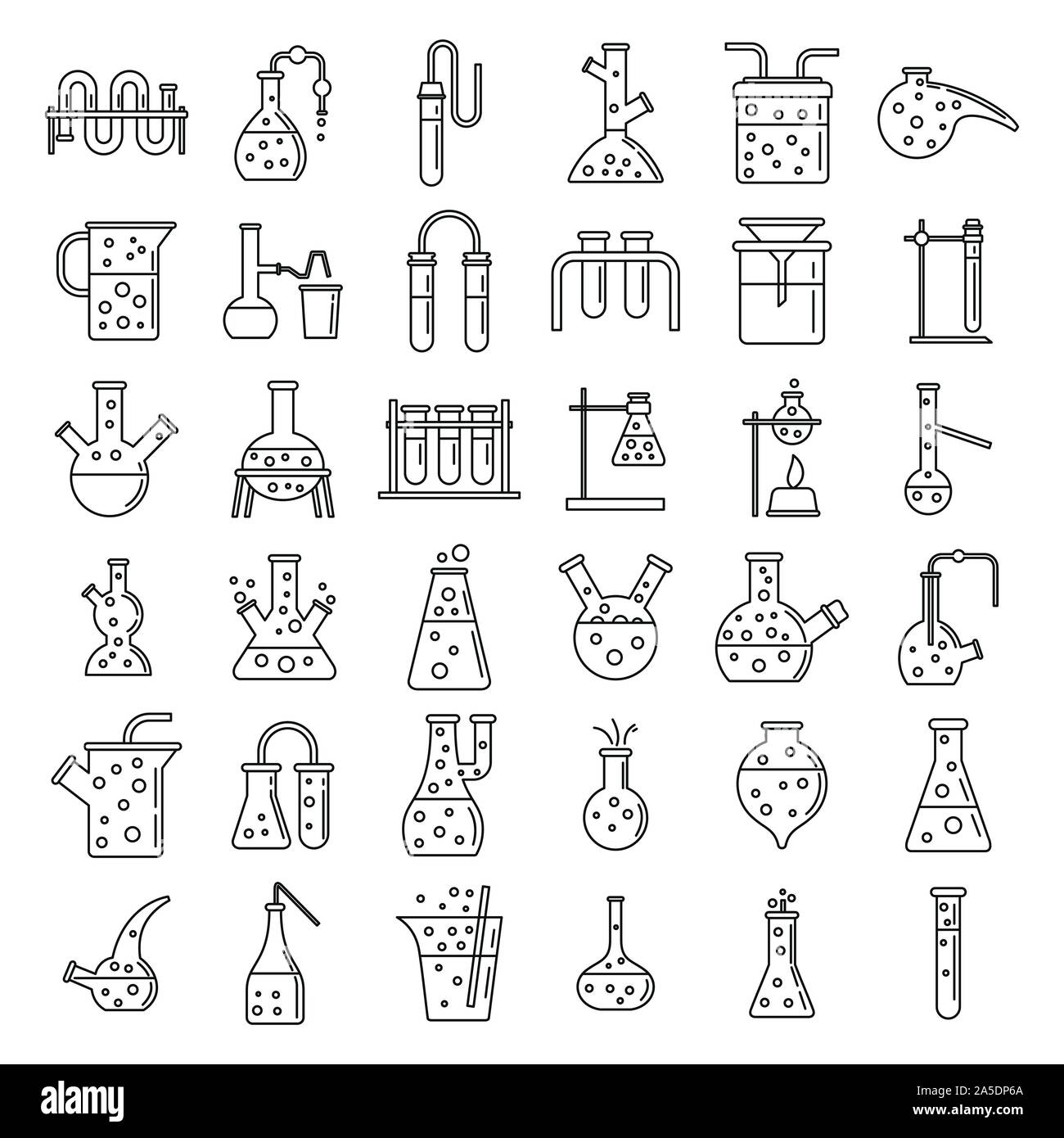 Schule chemisches Labor experiment Symbole gesetzt. Gliederung der Schule chemisches Labor experiment Vector Icons für Web Design auf weißem Hintergrund Stock Vektor