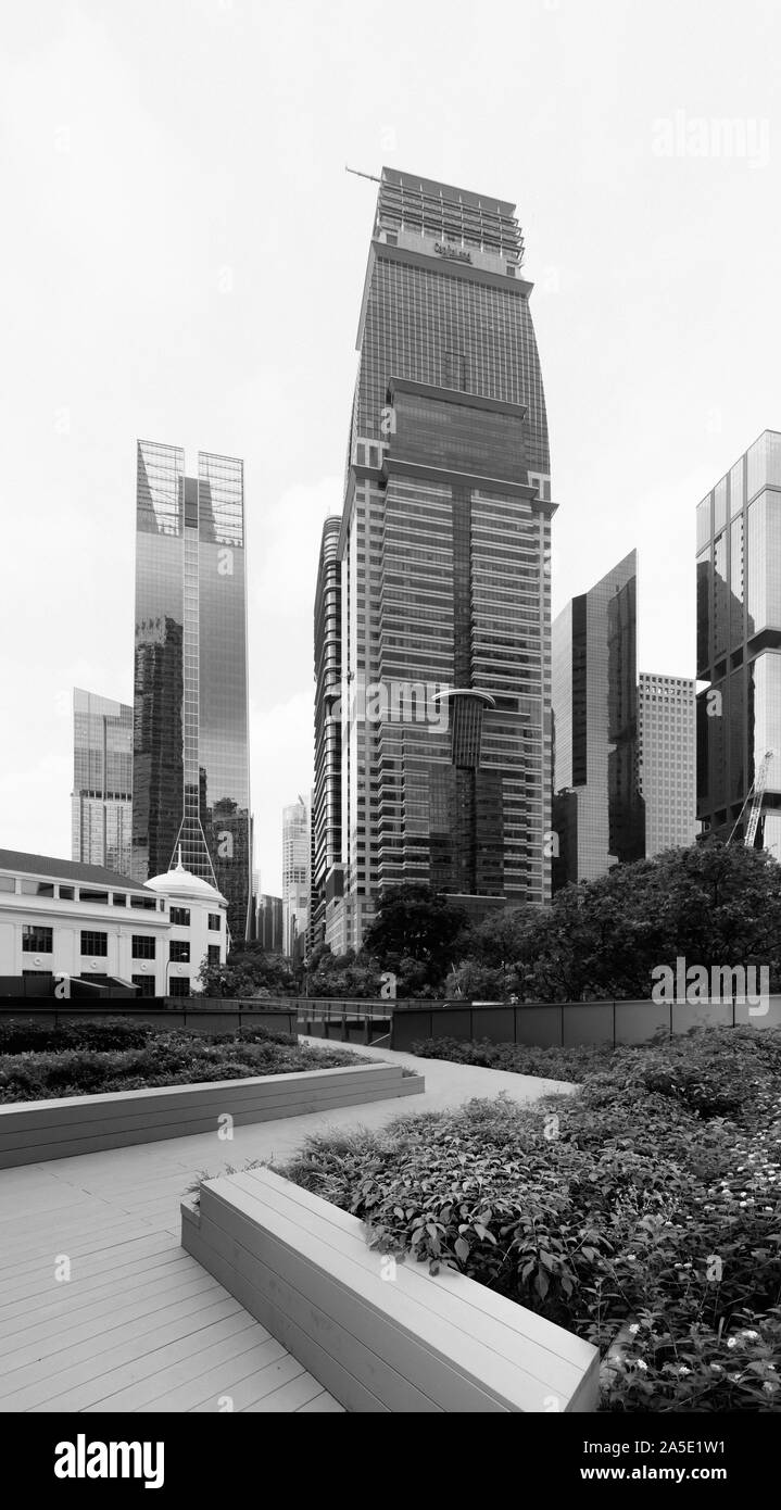 Singapur-14 Jul 2018: Singapur Capital Tower Blick vom MRT Station Roof Garden Stockfoto