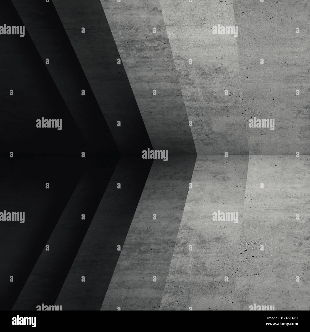 Abstrakte dunklen Beton innen Hintergrund, Quadrat Fragment, 3D-Rendering illustration Stockfoto