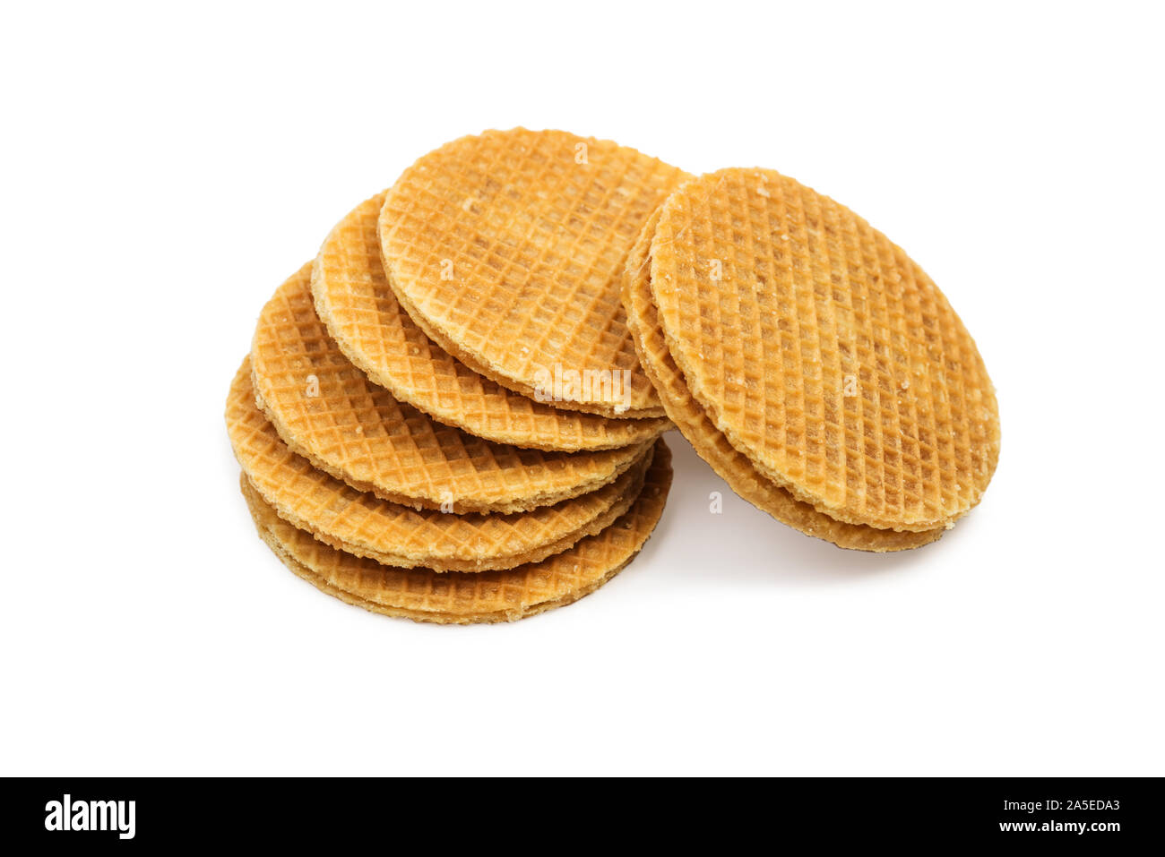 Runde Waffeln auf einem weißen Hintergrund. Freistellungspfad Stockfoto