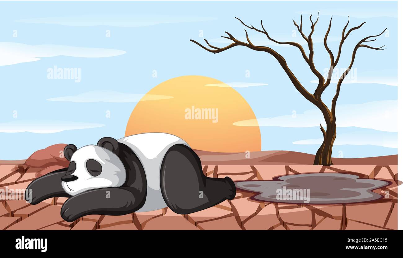 Die entwaldung Szene mit Sterbenden panda Abbildung Stock Vektor
