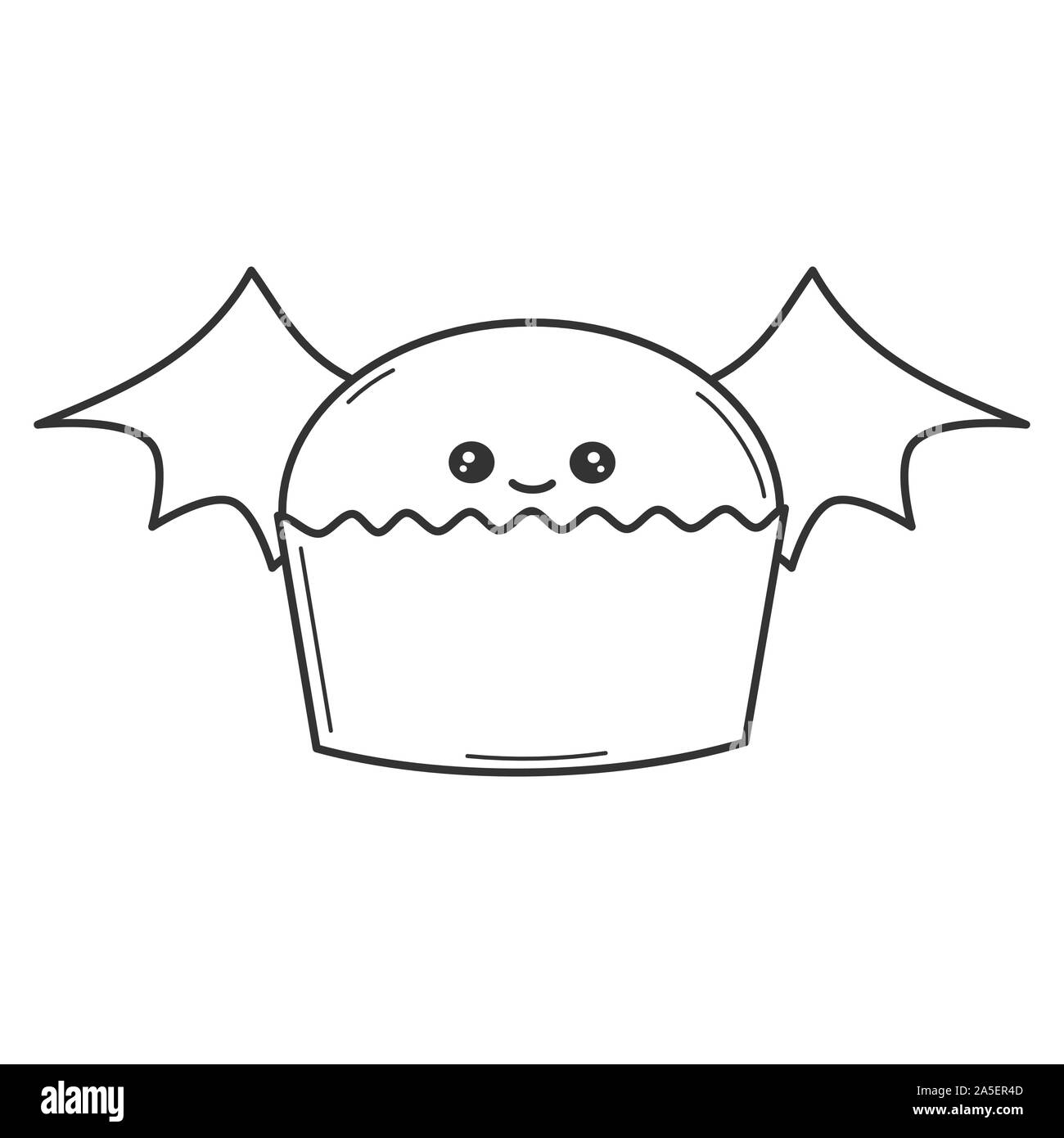 Cute cartoon Vector schwarz und weiß bat Cupcake Lustige Halloween illustration Für die Einfärbung von Kunst Stock Vektor