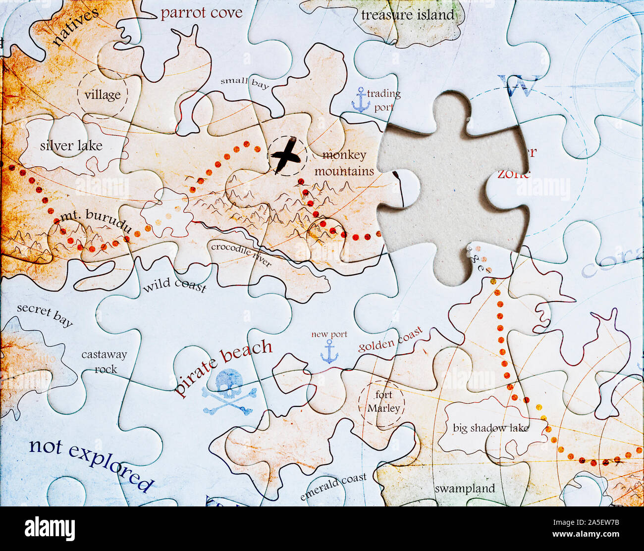 Puzzle Karte von Fantasy Welt Stockfoto