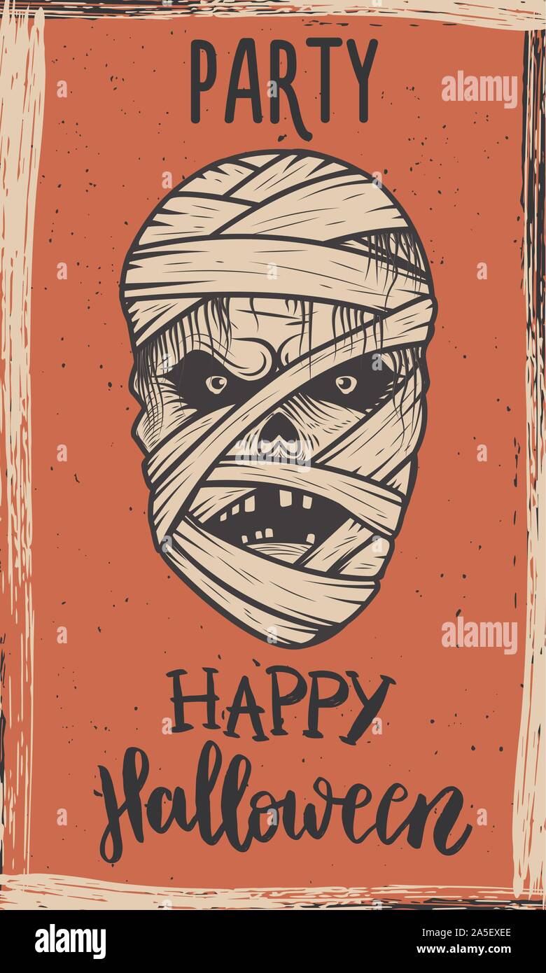 Flyer Vorlage von Halloween Party. Böse Mama auf grunge Hintergrund. Design Element für Poster, Karten, Banner. Vector Illustration Stock Vektor