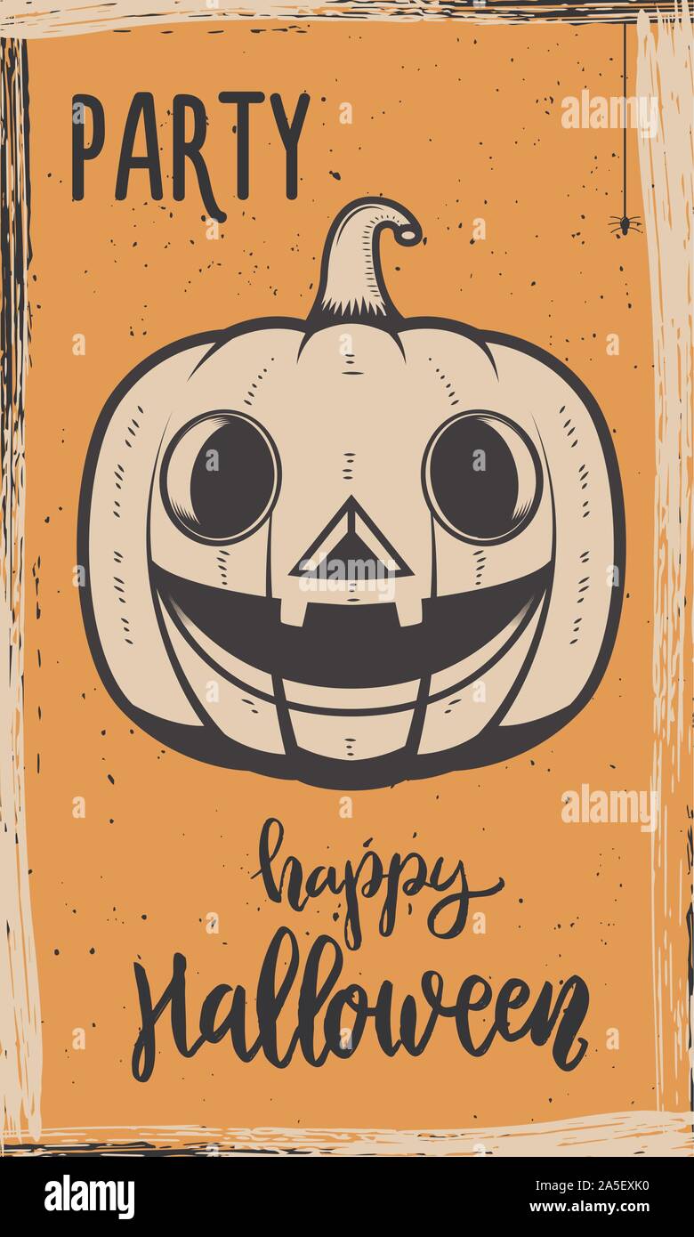Flyer Vorlage von Halloween Party. Böse Kürbis auf grunge Hintergrund. Design Element für Poster, Karten, Banner. Vector Illustration Stock Vektor