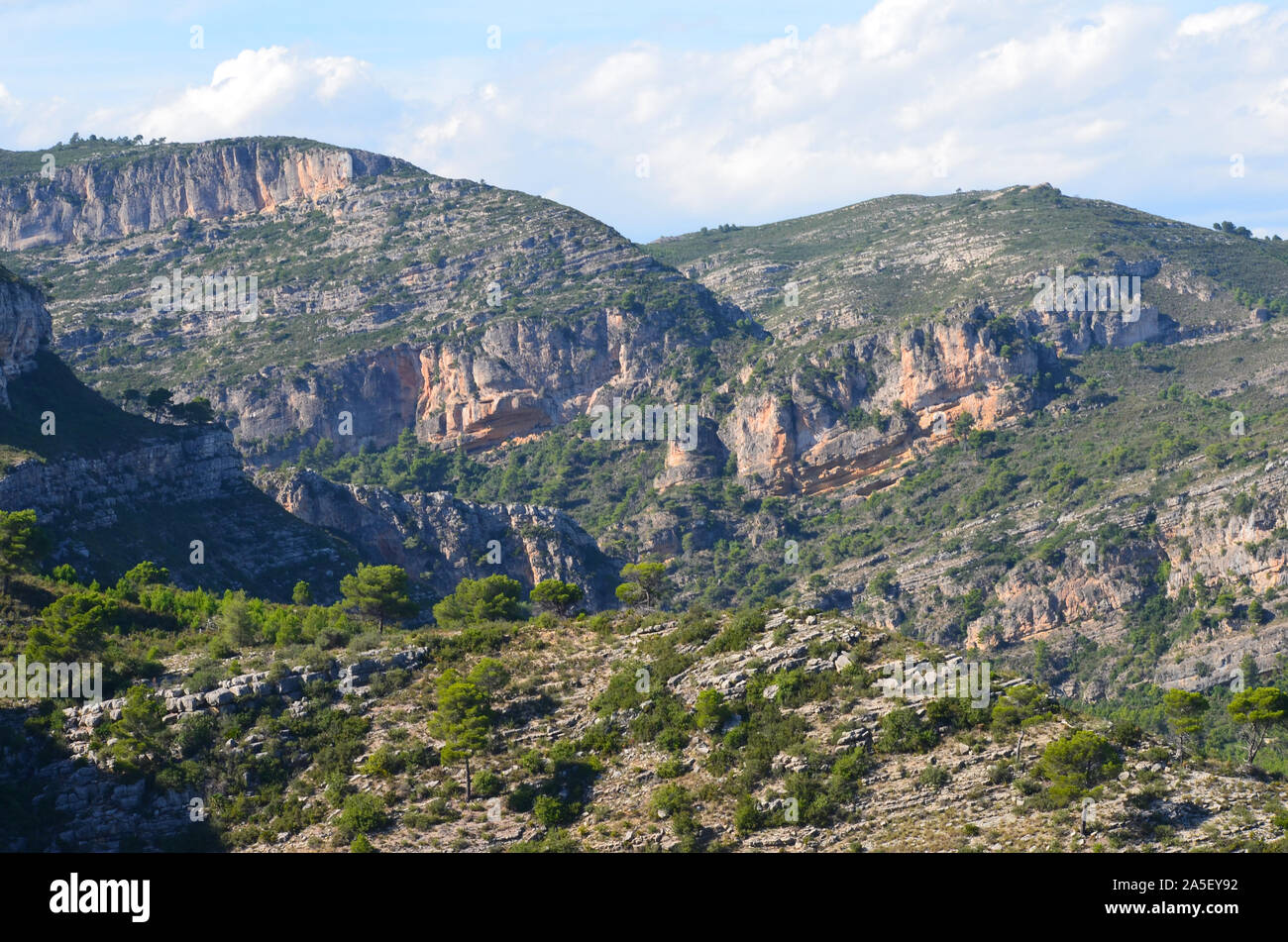 Die Mondúver, einer Küstenstadt karstige massiv in der Region Valencia, Spanien Stockfoto