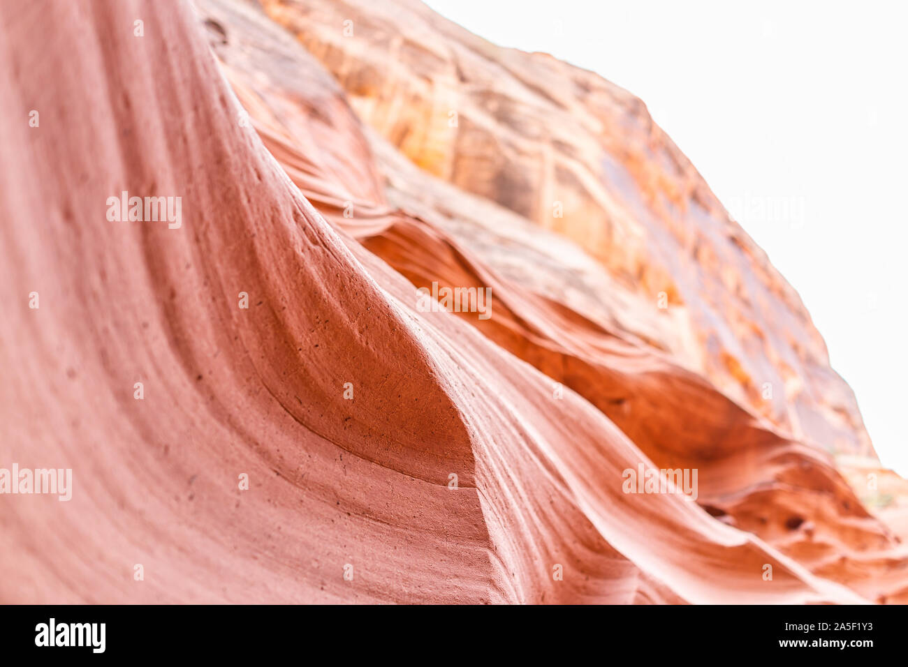 Rosa Rot Wellenform Sandstein Abstrakte Formationen Low Angle View von Gesteinen mit Sky at Antelope Slot Canyon in Arizona auf dem Weg von Lake Powell. Stockfoto