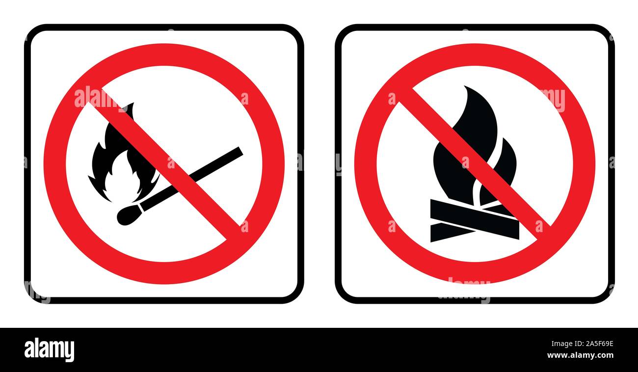 Keine Übereinstimmung, kein Feuer Flammensymbol Logo-Vorlage auf weißem Hintergrund Zeichnung durch Illustration. Verbotsschild Stockfoto