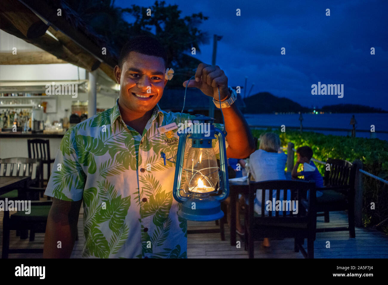 Feines Restaurant in Malolo Island Resort und Likuliku Resort, Mamanucas Inselgruppe Fidschi Stockfoto